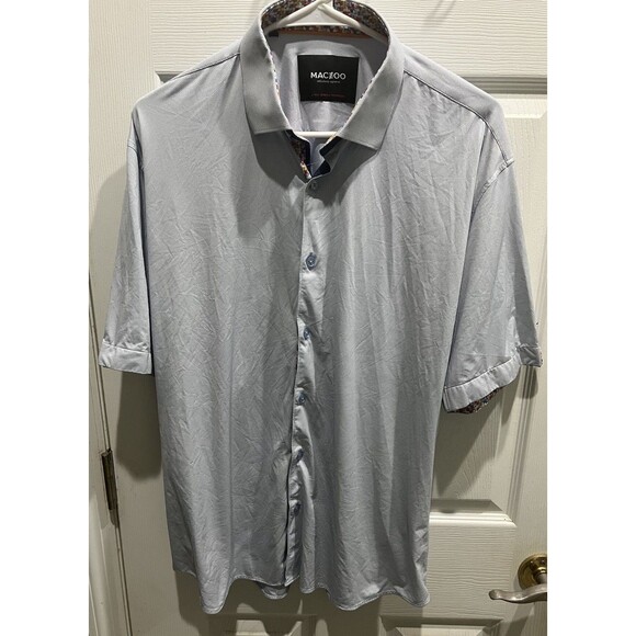 Maceoo Shirt Men’s XL Button Up Blue 4 Way Stretch Technology Short Sleeve - Picture 1 of 4
